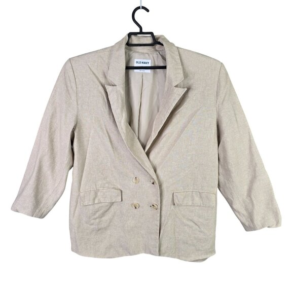 Womens Old Navy Beige Linen Blend Double Breasted Blazer Jacket Size XL - Picture 1 of 7